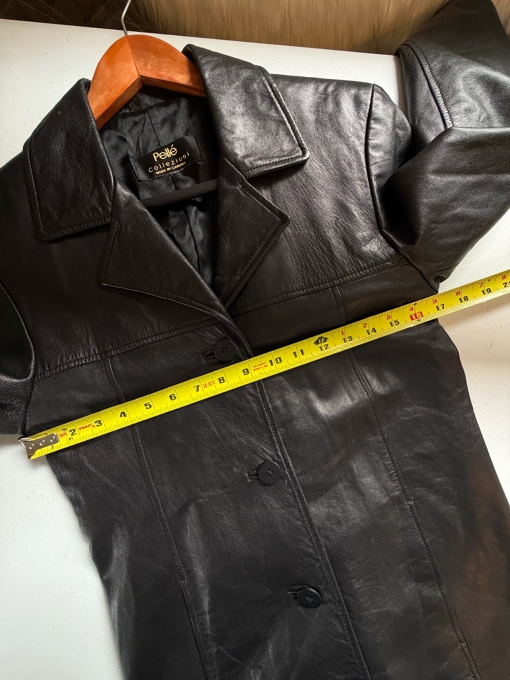 Vintage 90s Black Long Blazer Leather Jacket Coat Minimalist Womens Size Small - Picture 12 of 15